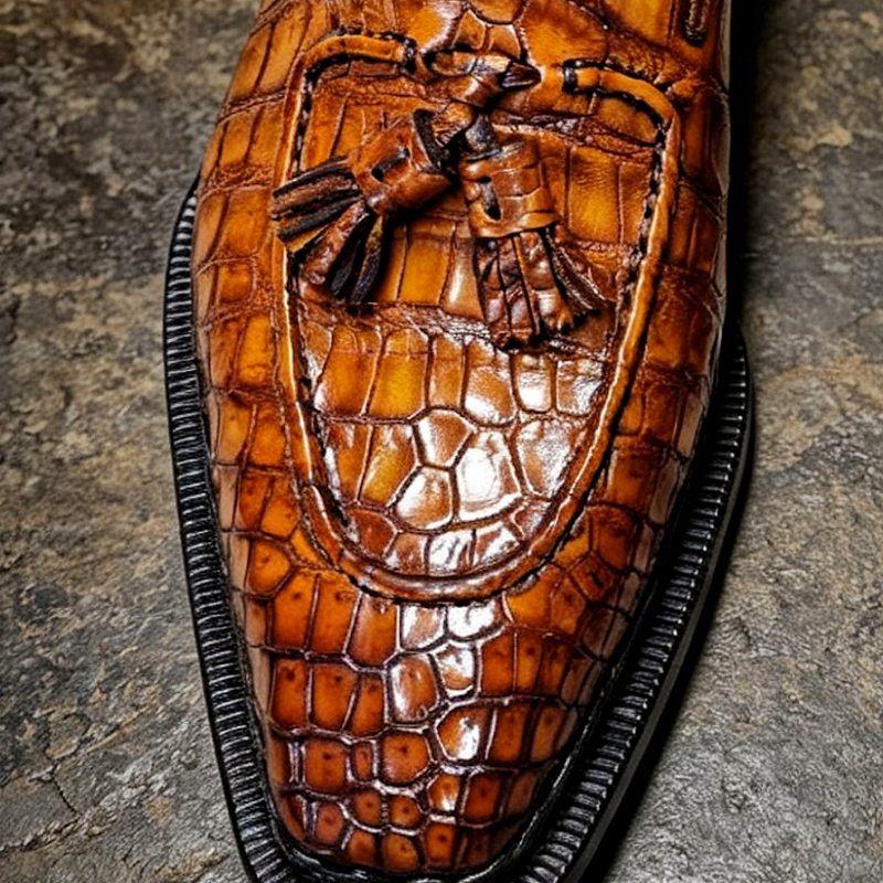 Alligator Skin Slip-on Loafer Dress Shoes - Alligator skin texture
