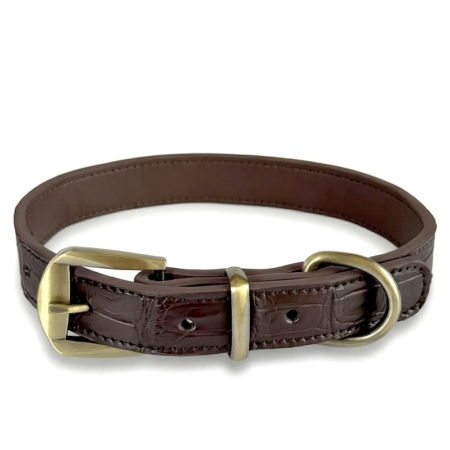 Crocodile & Alligator Leather Dog Collars - Brown