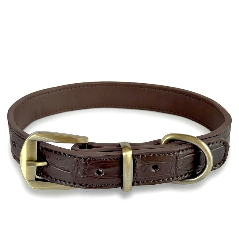 Crocodile & Alligator Leather Dog Collars - Brown
