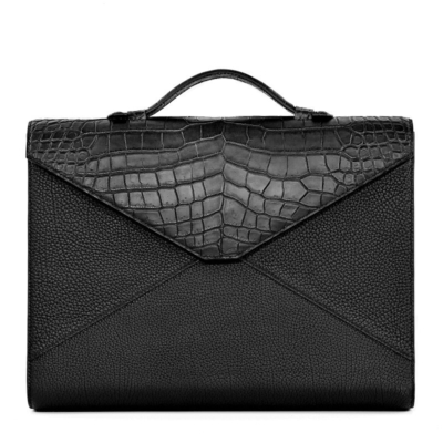 Men's Leather Laptop Envelope Bag with Crocodile Flap