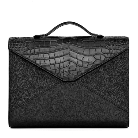 Men's Leather Laptop Envelope Bag with Crocodile Flap