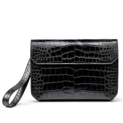 Stylish Crocodile Leather Envelope Clutch Bag with Wrist Strap