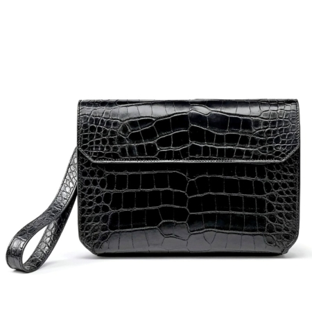 Stylish Crocodile Leather Envelope Clutch Bag with Wrist Strap