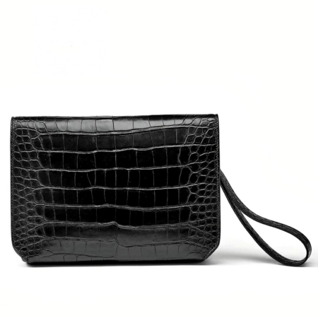 Stylish Crocodile Leather Envelope Clutch Bag with Wrist Strap - Back