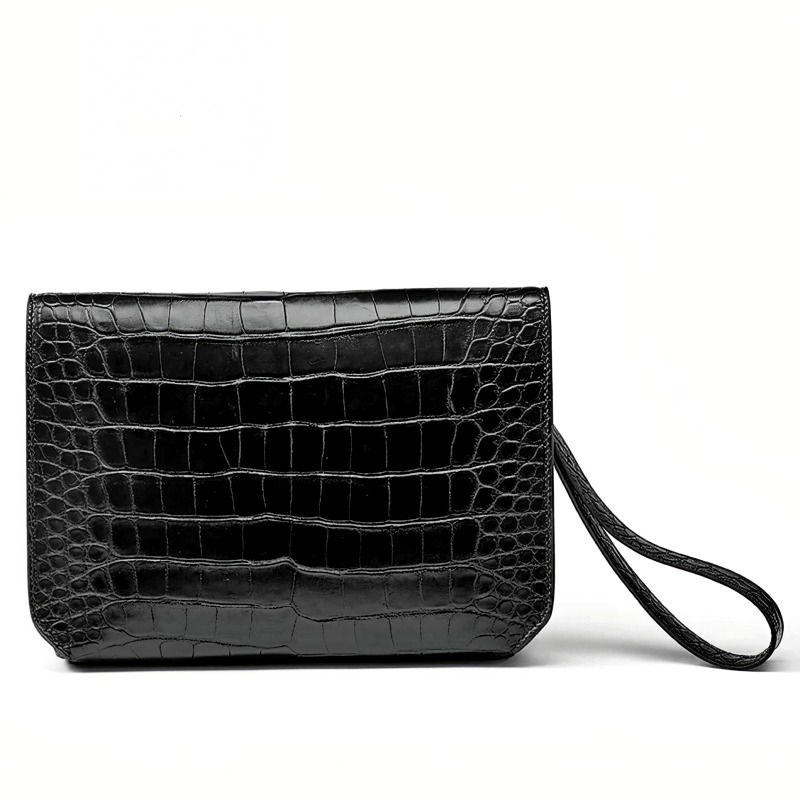 Stylish Crocodile Leather Envelope Clutch Bag with Wrist Strap - Back