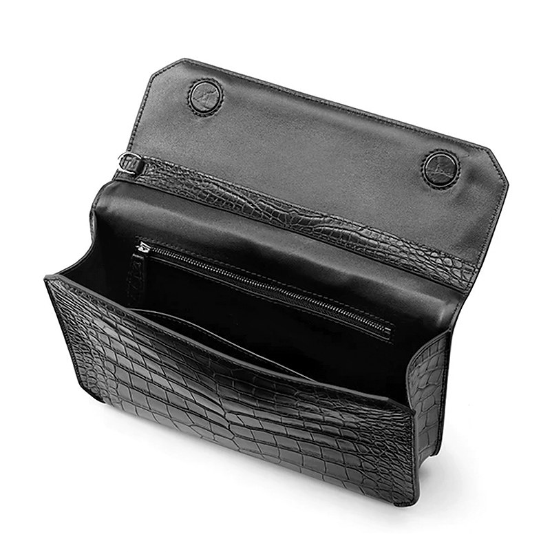 Stylish Crocodile Leather Envelope Clutch Bag with Wrist Strap -Interior
