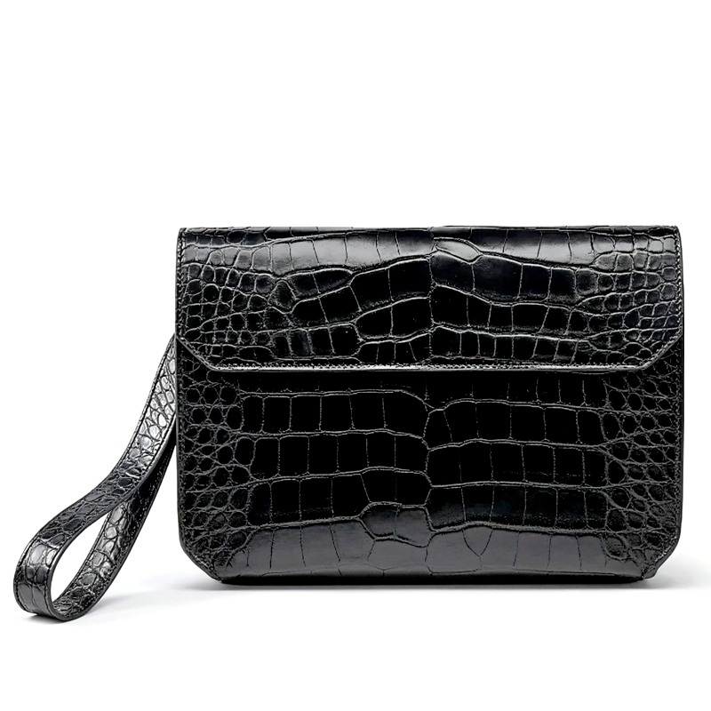 Stylish Crocodile Leather Envelope Clutch Bag with Wrist Strap