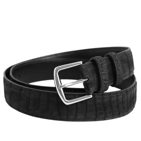 Suede Crocodile Leather Belts - Black