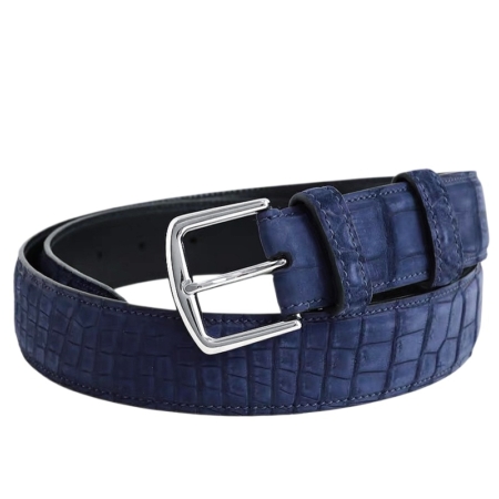 Suede Crocodile Leather Belts - Blue