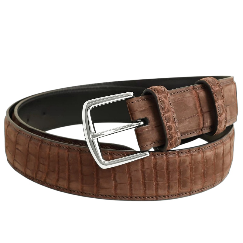 Suede Crocodile Leather Belts - Brown