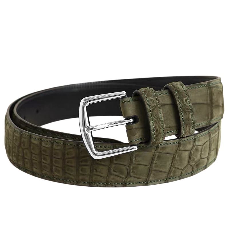 Suede Crocodile Leather Belts - Green