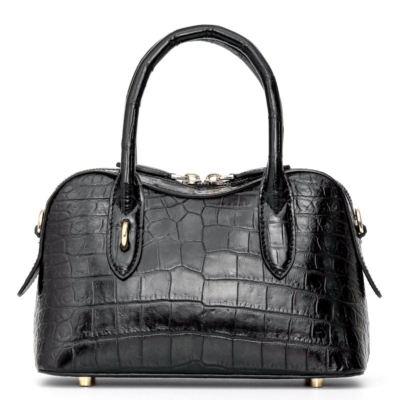 Crocodile Leather Curved-Top Satchel with Gold Hardware