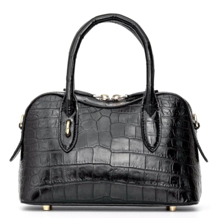Crocodile Leather Curved-Top Satchel with Gold Hardware