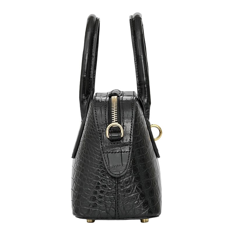 Crocodile Leather Curved-Top Satchel with Gold Hardware - Side