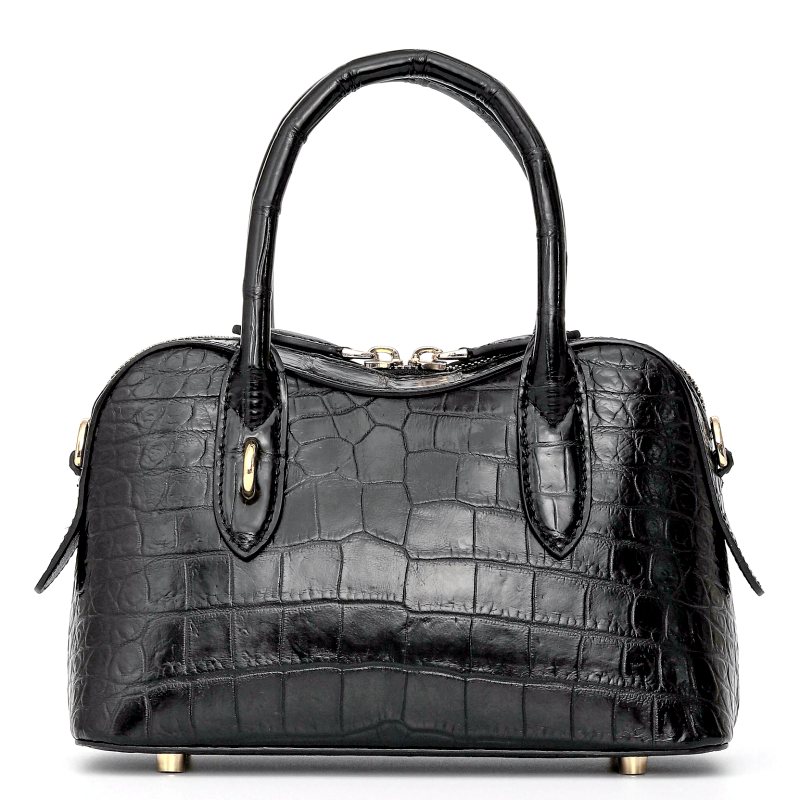 Crocodile Leather Curved-Top Satchel with Gold Hardware