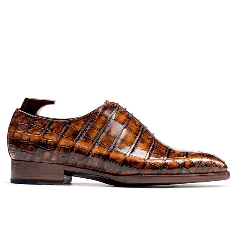 Patina Crocodile Leather Oxford Dress Shoes for Big and Tall Men