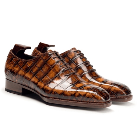 Patina Crocodile Oxford Dress Shoes for Big and Tall Men