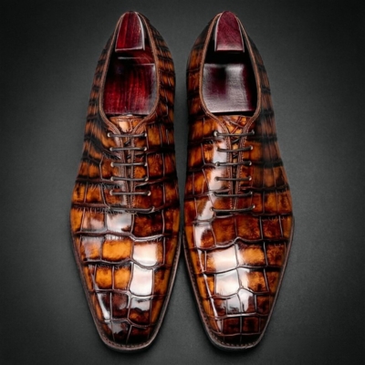 Patina Crocodile Oxford Dress Shoes for Big and Tall Men US 7 to 18