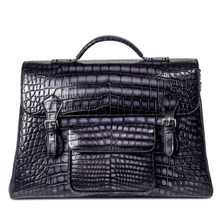 Vintage Crocodile Leather Satchel Briefcase Travel Bag with Front Pocket