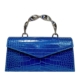 Crocodile Leather Envelope Bag with Artistic Wave Handle - Blue