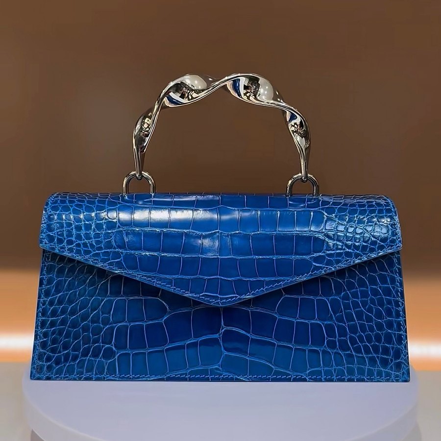 Crocodile Leather Envelope Bag with Artistic Wave Handle