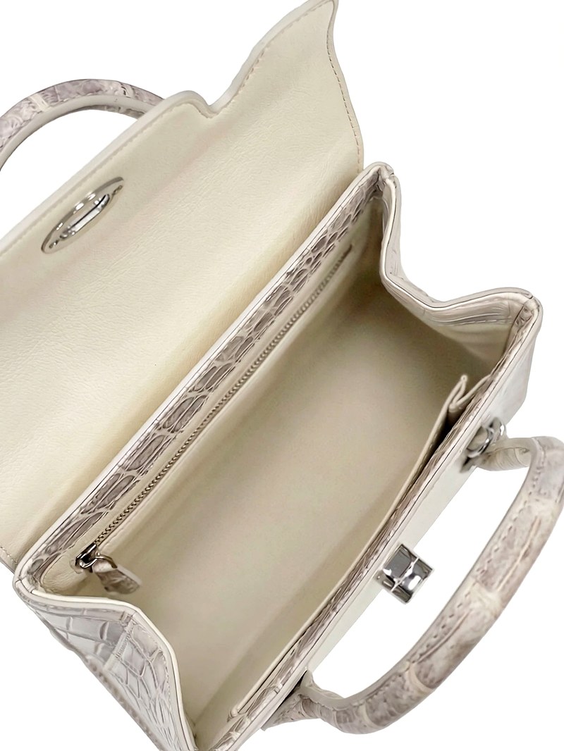 Himalayan Nile Crocodile Handbag with Turn-Lock Flap - Interior