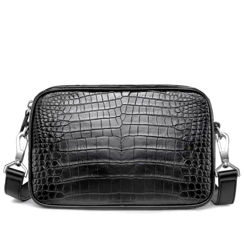 Small Patina Crocodile Leather Crossbody Bag for Men - Black