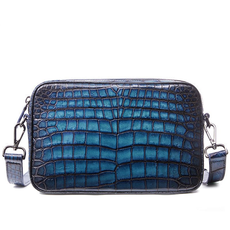 Small Patina Crocodile Leather Crossbody Bag for Men - Blue