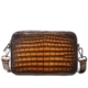 Small Patina Crocodile Leather Crossbody Bag for Men - Brown