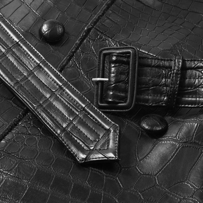 Crocodile Leather Double-Breasted Trench Coat - Details