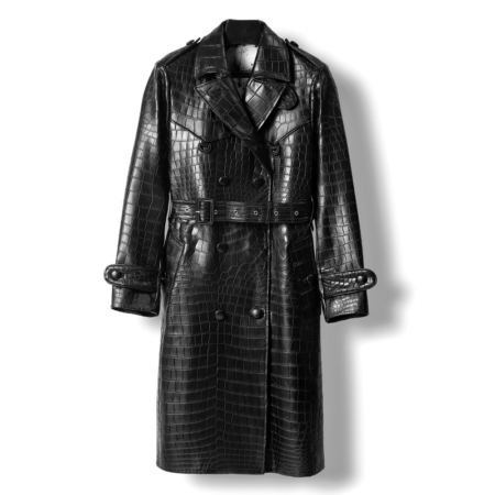 Crocodile Leather Double-Breasted Trench Coat for Men