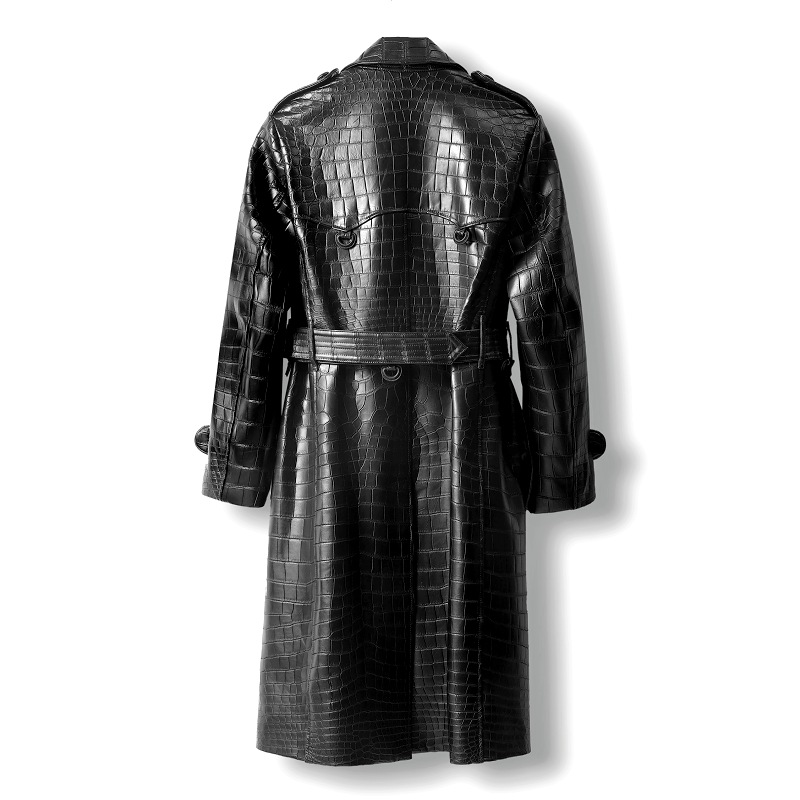Crocodile Leather Double-Breasted Trench Coat for Men - Back