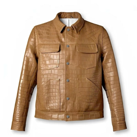 Men's Tan Crocodile Leather Trucker Jacket