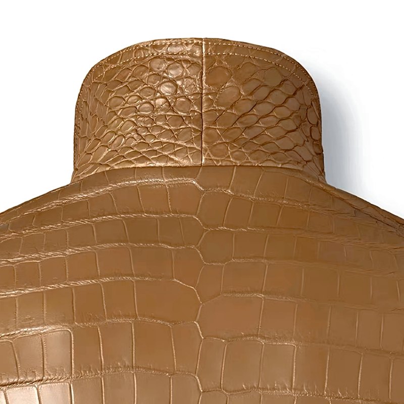 Men's Tan Crocodile Leather Trucker Jacket - Detail-2