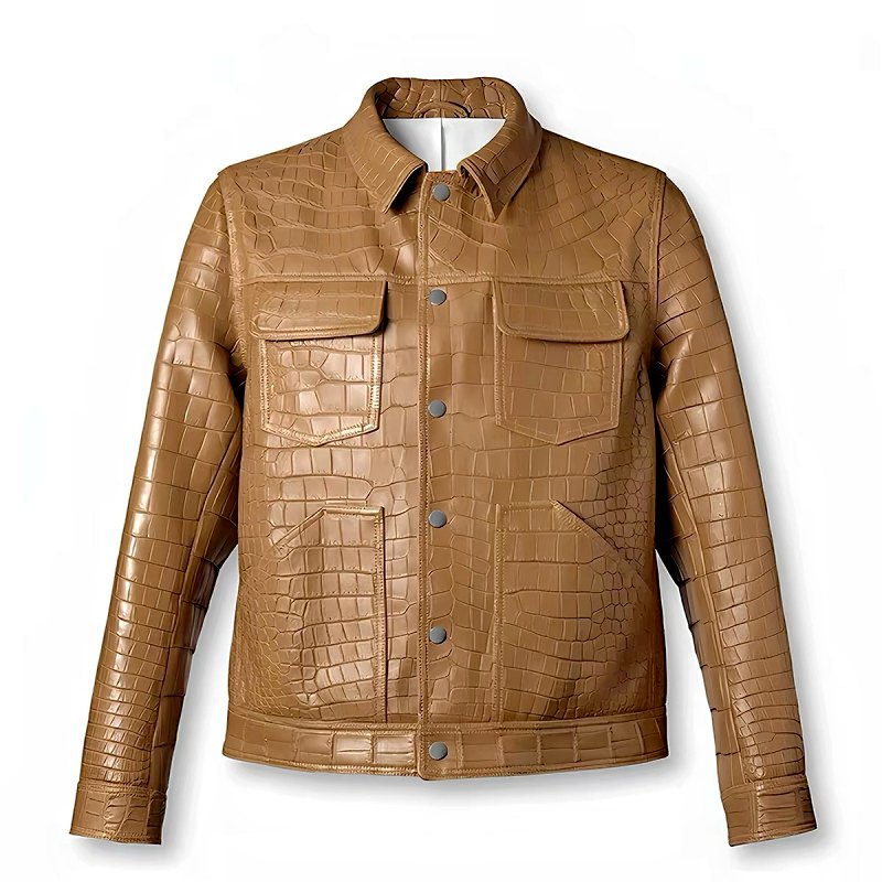 Men's Tan Crocodile Leather Trucker Jacket